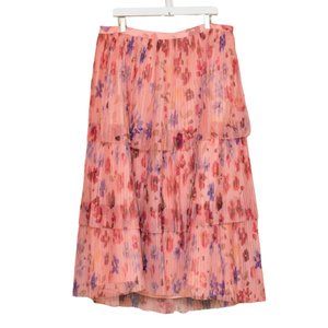 Anthropologie Geisha Designs Tomasa Pleated Tulle Midi Floral Skirt 1X